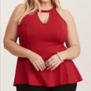 Torrid Red Ponte Stud Peplum Top